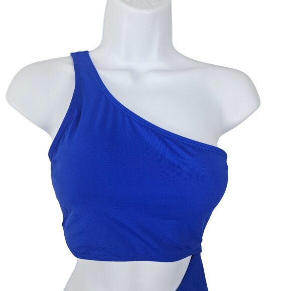Womens Small One Shoulder Monokini Cutout Swimsuit One Piece Royal Blue Sexy - Picture 6 of 11